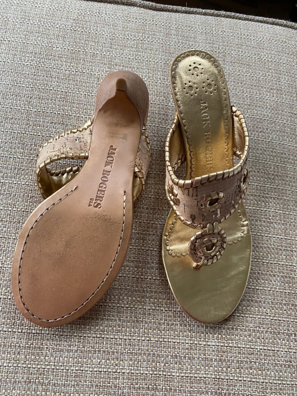 Jack Rogers Gold Cork Heel Sandals Size 8 - Picture 3 of 14